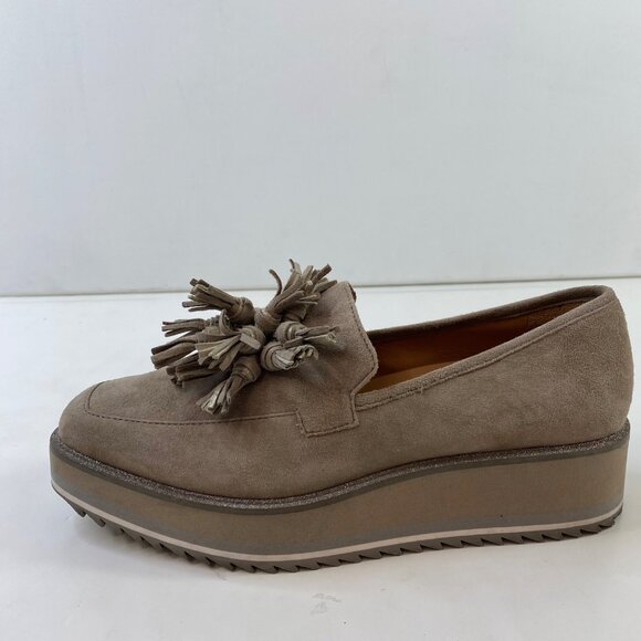 Johnston & Murphy Womens Suede Taupe Tassel Loafers Platform Wedge Size 8.5 - Picture 4 of 8